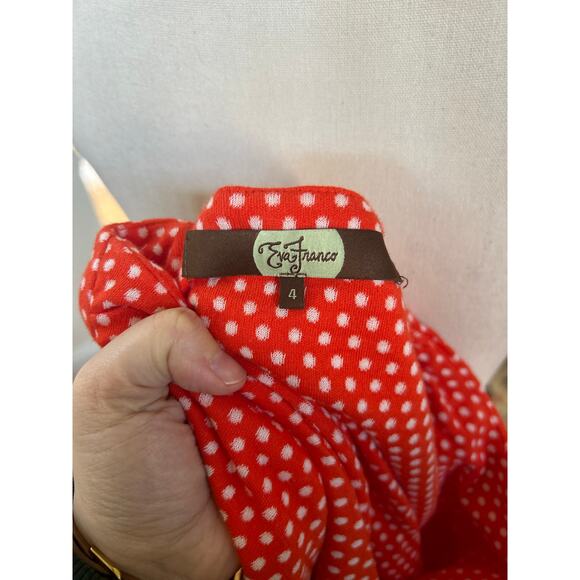 Eva Franco Coral Orange & White Polka Dot Belted Knit Dress - Picture 5 of 7